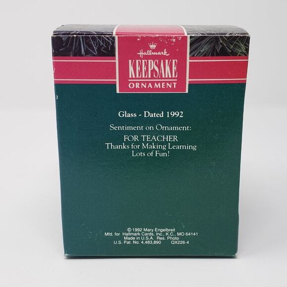 1992 Hallmark Teacher Glass Bulb Keepsake Holiday Christmas Ornament - Picture 2 of 9